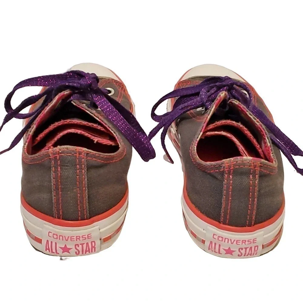 Converse All Star Sneakers Kid Size 2 Low Top Gray Pink Double Tongue